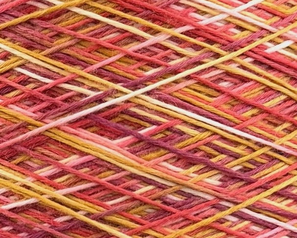 Zimpfer Wolle Art. Mimi Multicolor 500 m / 100 g – Garn aus Bambus und Seide col. Koralle, Honig und Elfenbein